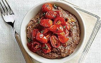 Creamy gorgonzola teff with herb roasted tomatoes